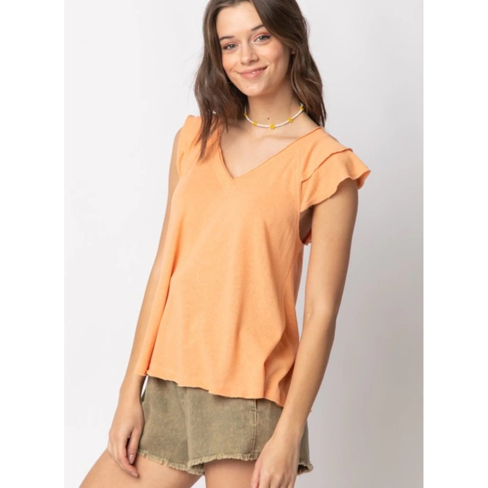 Newβ In Womens Peach Orange Flutter Sleeve V Neck Top Blouse Size Large